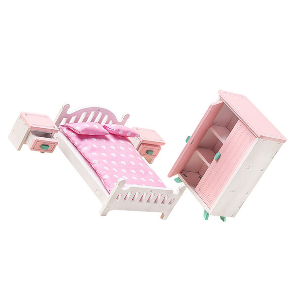 1:12 Miniatur-Holzmöbel-Set für Puppenhaus – 7-teiliges Schlafzimmer