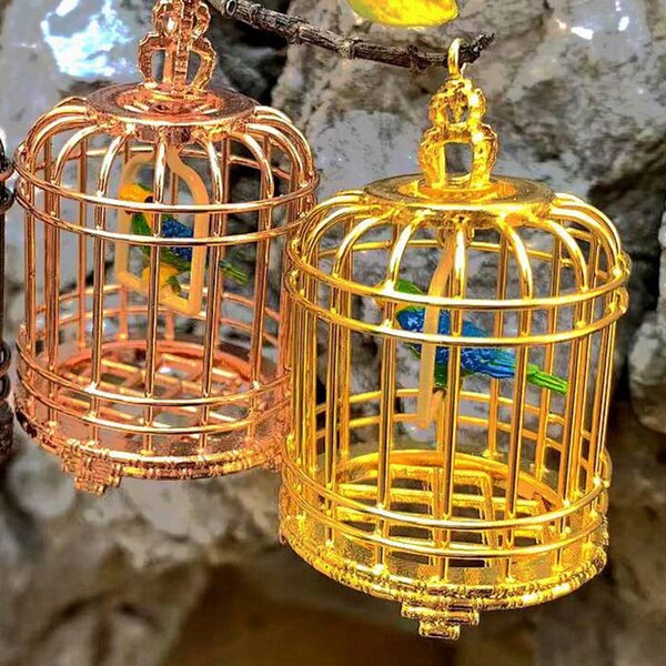 Miniatuur gouden vogelkooi decoratief voor poppenhuizen 1:12