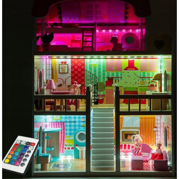 Dollhouse portatile in legno con mobili per bambine - gioco creativo e luminoso