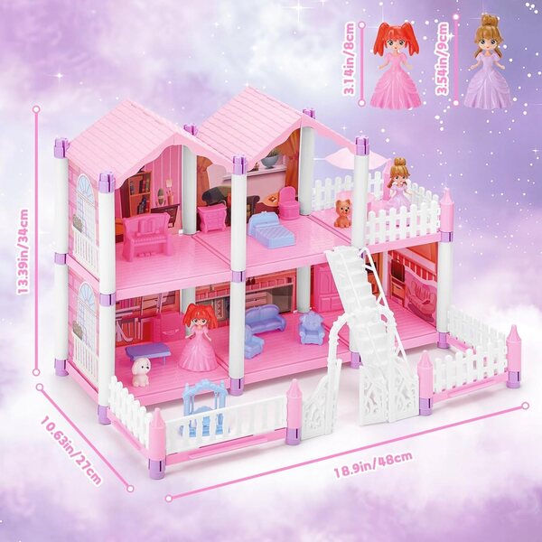 DeAO Dream - Casa delle Bambole con Mobili per Bambini dai 3 Anni in Su