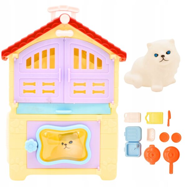 Casetta con gattino e accessori per la cucina – set per bambini 3+