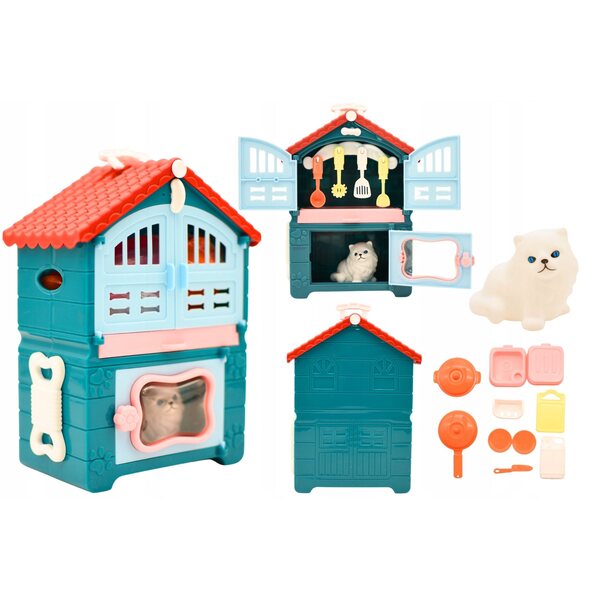 Casetta con gattino e accessori per la cucina – set per bambini 3+