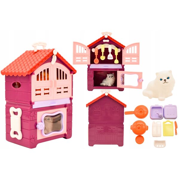 Casetta con gattino e accessori per la cucina – set per bambini 3+
