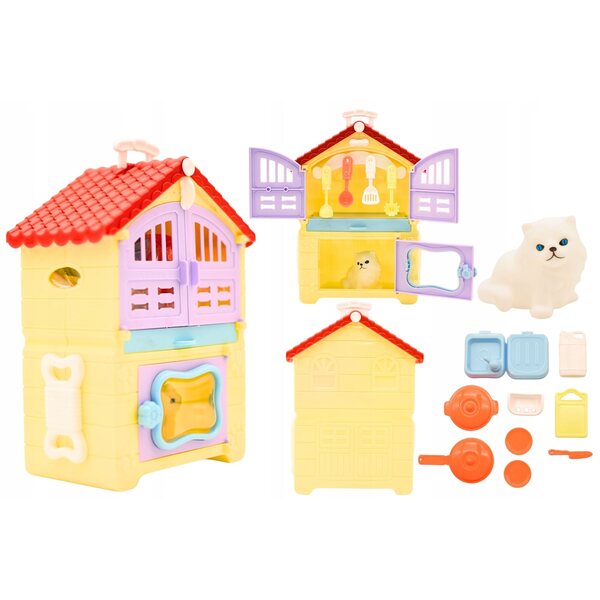 Casetta con gattino e accessori per la cucina – set per bambini 3+