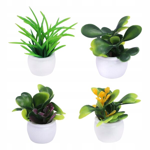 Set 4 Piante in Miniatura per Casa delle Bambole Decori 1:12 in Plastica