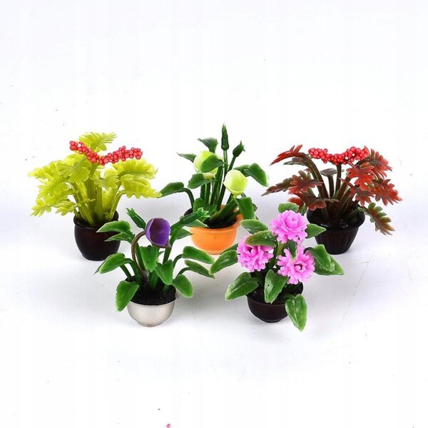 Miniature 5 piante in vaso 1:20 1:25 1:30 per casa delle bambole, set di 5 pezzi