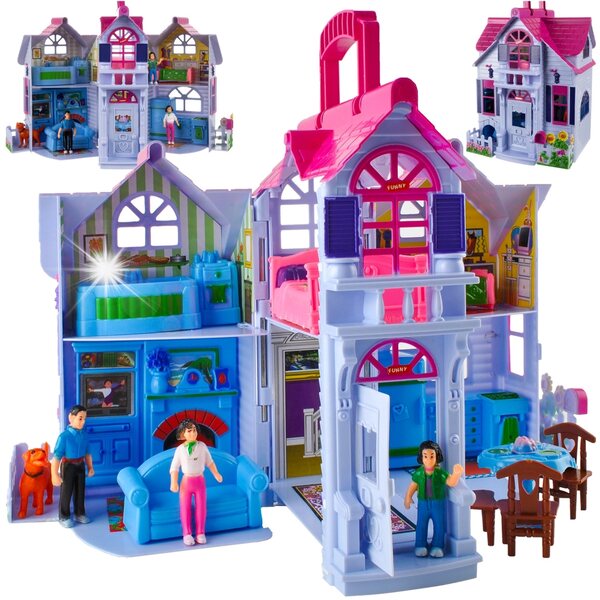 ISO TRADE casa delle bambole pieghevole con mobili, 6 stanze, giocattolo per bambini 3+