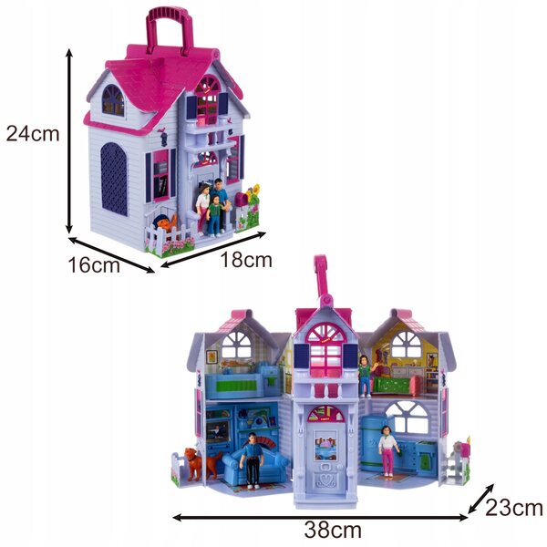 ISO TRADE casa delle bambole pieghevole con mobili, 6 stanze, giocattolo per bambini 3+