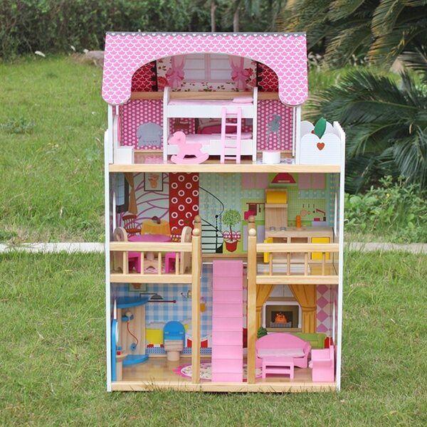 Casa delle bambole in legno Melisa con 5 stanze, 90x59x33 cm, giocattolo per bambini 3+