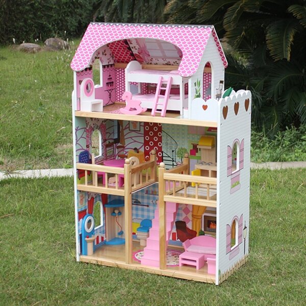 Casa delle bambole in legno Melisa con 5 stanze, 90x59x33 cm, giocattolo per bambini 3+