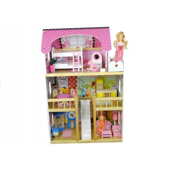 Casa delle bambole in legno Melisa con 5 stanze, 90x59x33 cm, giocattolo per bambini 3+