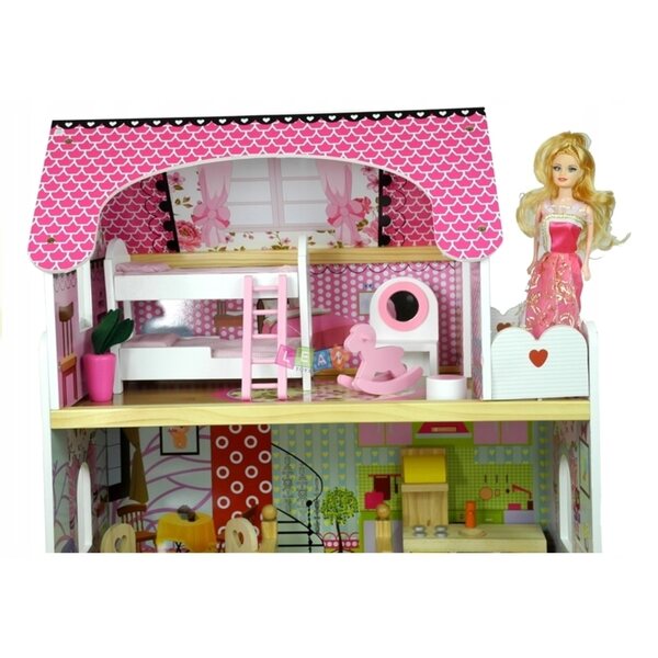 Casa delle bambole in legno Melisa con 5 stanze, 90x59x33 cm, giocattolo per bambini 3+