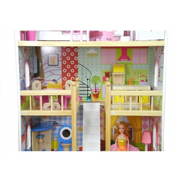 Casa delle bambole in legno Melisa con 5 stanze, 90x59x33 cm, giocattolo per bambini 3+