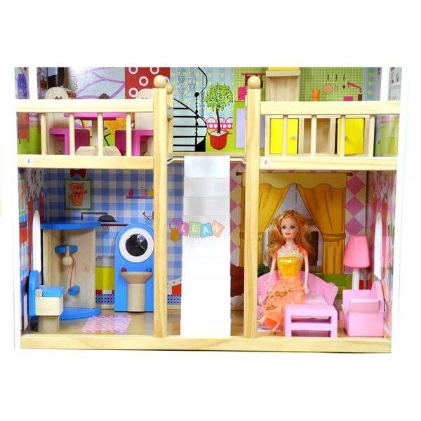 Casa delle bambole in legno Melisa con 5 stanze, 90x59x33 cm, giocattolo per bambini 3+