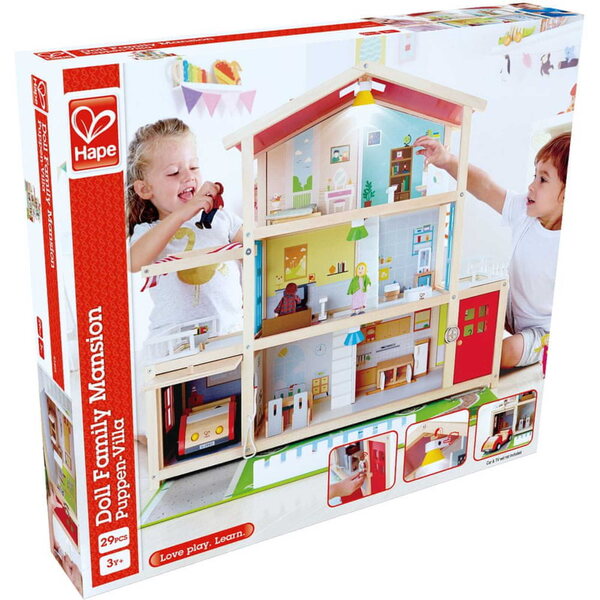Hape E3405 – Großes Puppenhaus aus Holz mit LED und Zubehör 62 cm