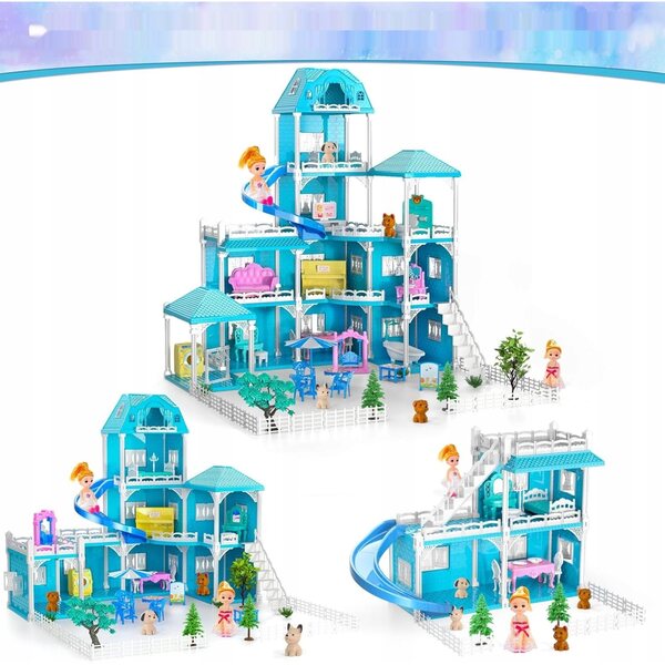 Doloowee 3-stöckiges Puppenhaus mit Zubehör und Puppen, 16 Zoll