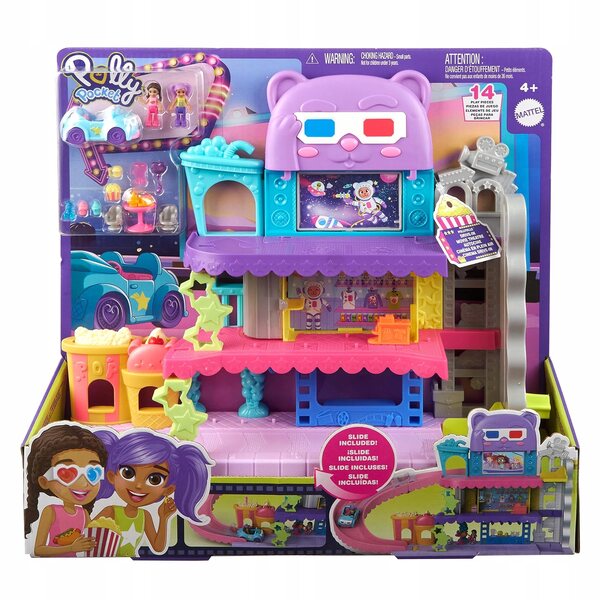 Polly Pocket Cinema Car med parkering og rutsjebane - CE-plastikspil til børn 4+