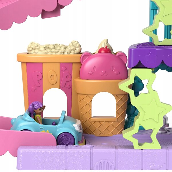 Polly Pocket Cinema Car med parkering og rutsjebane - CE-plastikspil til børn 4+