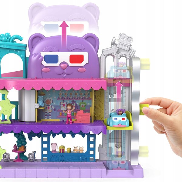 Polly Pocket Cinema Car med parkering og rutsjebane - CE-plastikspil til børn 4+