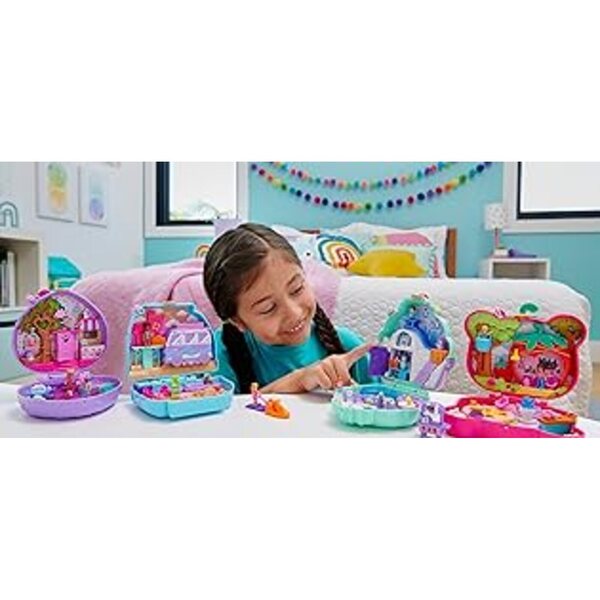 Polly Pocket Cinema Car med parkering og rutsjebane - CE-plastikspil til børn 4+