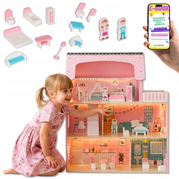 Grande Casa delle Bambole in Legno XXL con Luci LED e Ebook Educativo