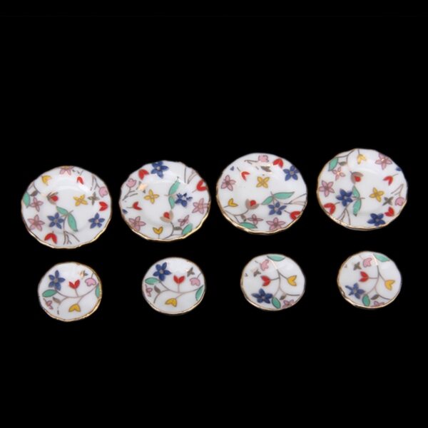Ensemble miniature en porcelaine 15 pièces avec motif floral pour maison de poupée 1:12