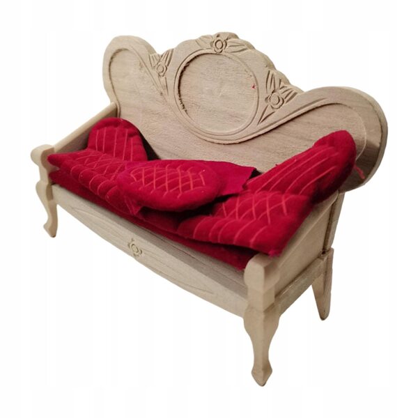 1:12 Miniatursofa im Vintage-Stil für Puppenhäuser aus Holz und Samt