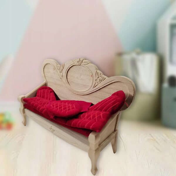 1:12 Miniatursofa im Vintage-Stil für Puppenhäuser aus Holz und Samt