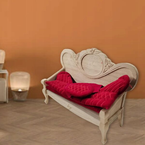 1:12 Miniatursofa im Vintage-Stil für Puppenhäuser aus Holz und Samt