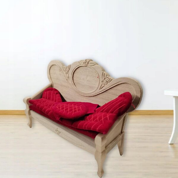 1:12 Miniatursofa im Vintage-Stil für Puppenhäuser aus Holz und Samt