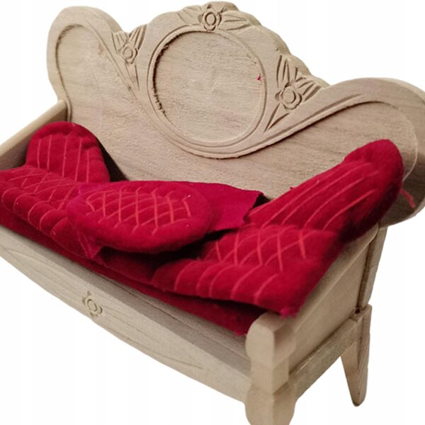 1:12 Miniatursofa im Vintage-Stil für Puppenhäuser aus Holz und Samt