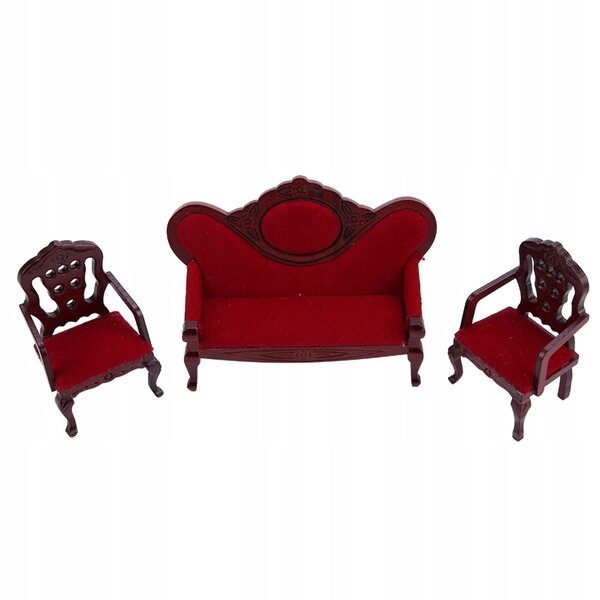 1:12 Puppenhaus-Miniatur-Sofa aus rotem Holz mit realistischen Oberflächen