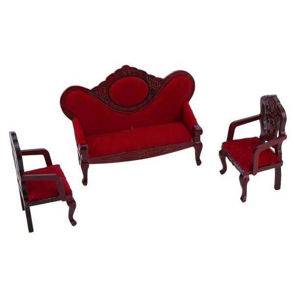 1:12 Puppenhaus-Miniatur-Sofa aus rotem Holz mit realistischen Oberflächen