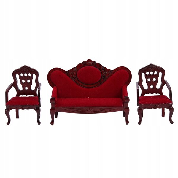 1:12 Puppenhaus-Miniatur-Sofa aus rotem Holz mit realistischen Oberflächen
