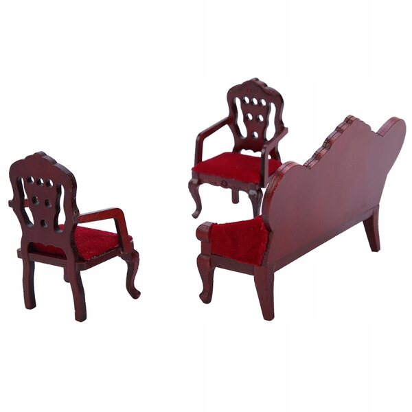 1:12 Puppenhaus-Miniatur-Sofa aus rotem Holz mit realistischen Oberflächen