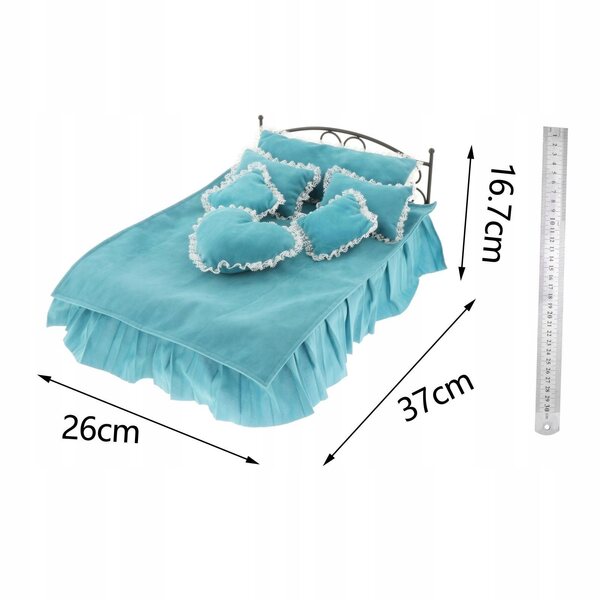 Letto retro in ferro battuto 1/6 per bambole con materasso e 6 cuscini