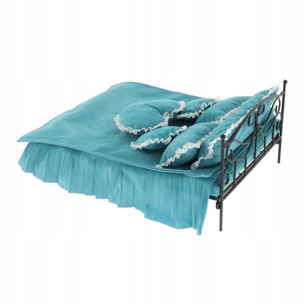Letto retro in ferro battuto 1/6 per bambole con materasso e 6 cuscini