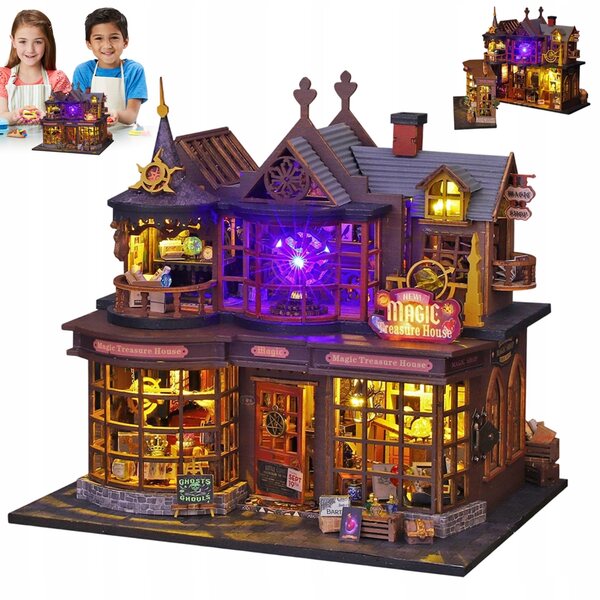 Magico Casa in Legno Set DIY Modellino Miniatura con LED e Elementi Incantati