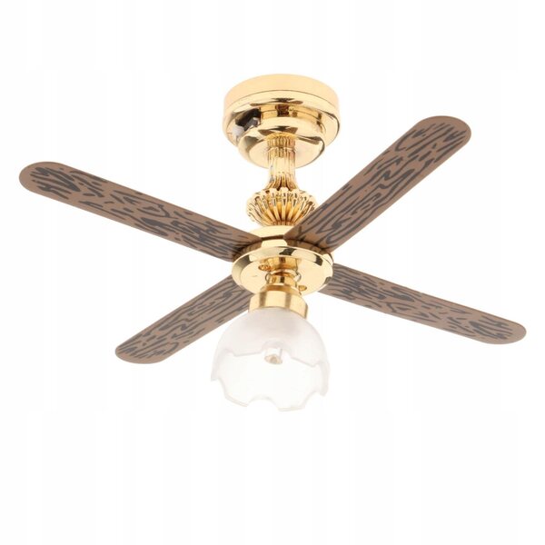 1:12 Puppenhaus Mini-LED-Deckenlampe mit Ventilator und gefrorenem Schirm