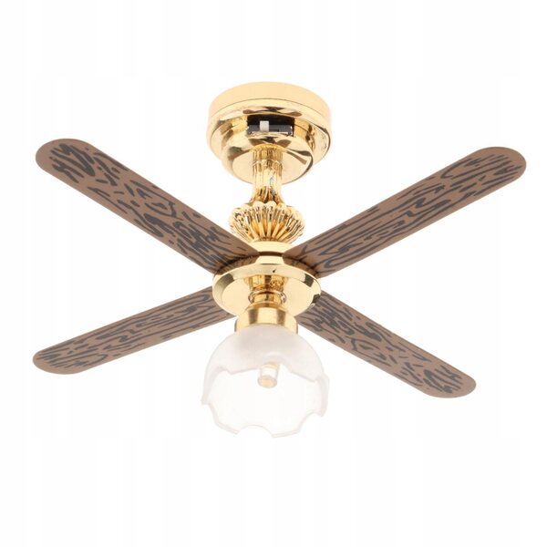 1:12 Puppenhaus Mini-LED-Deckenlampe mit Ventilator und gefrorenem Schirm