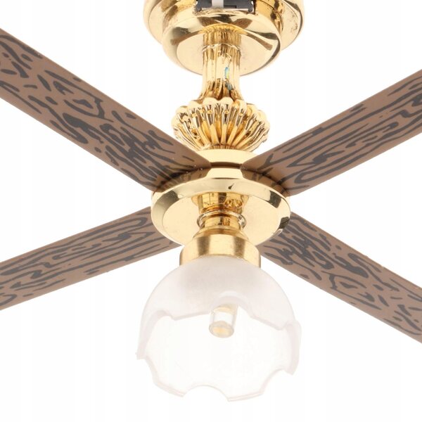 1:12 Puppenhaus Mini-LED-Deckenlampe mit Ventilator und gefrorenem Schirm