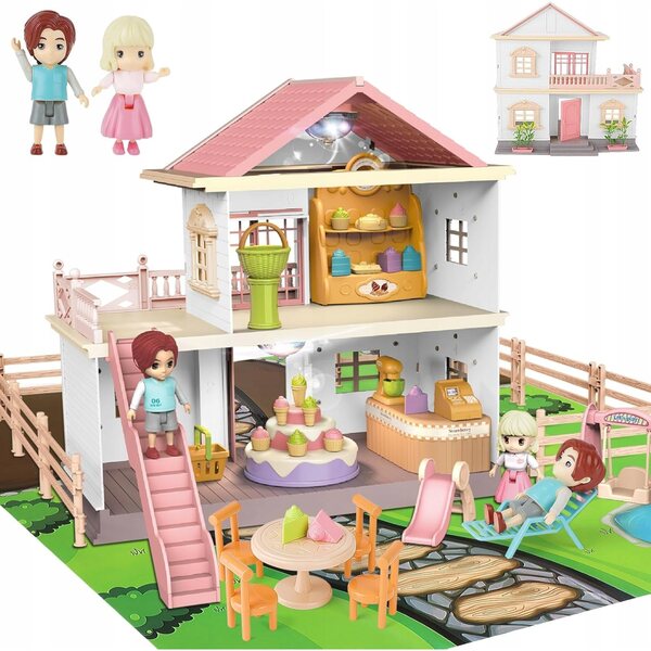 deAO Puppenhaus mit Möbeln inklusive, sicher und kreativ für Kinder ab 3 Jahren