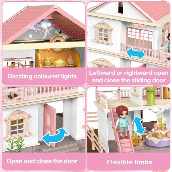 deAO Puppenhaus mit Möbeln inklusive, sicher und kreativ für Kinder ab 3 Jahren