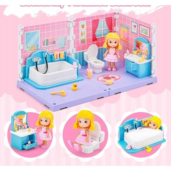 Cottage per bambole 3in1 grande con accessori, 3 stanze e personaggi inclusi