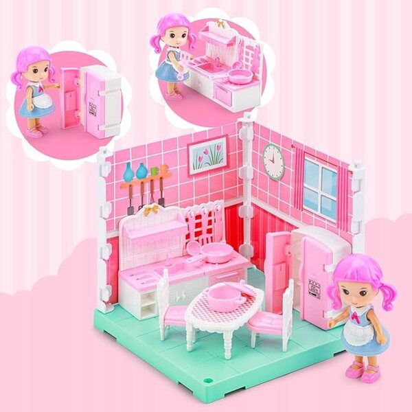Cottage per bambole 3in1 grande con accessori, 3 stanze e personaggi inclusi