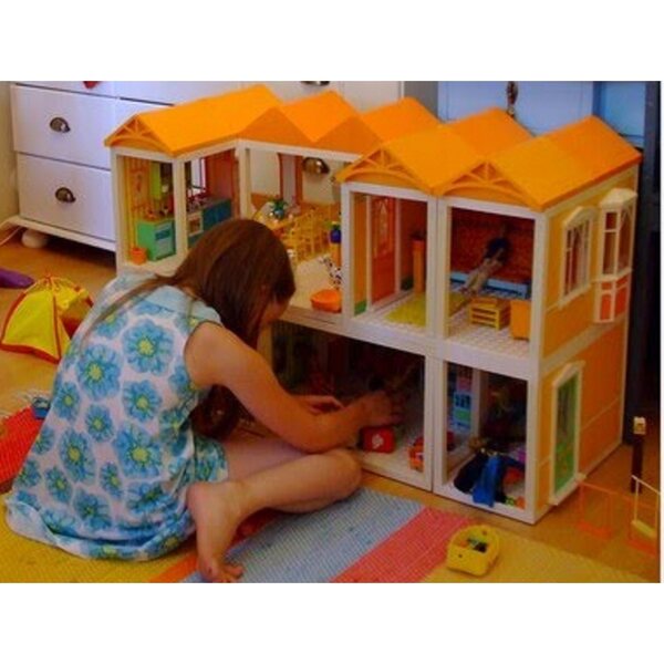 2-stöckiges 60-cm-Puppenhaus mit Möbeln und Puppen, kompatibel mit LEGO SCALA