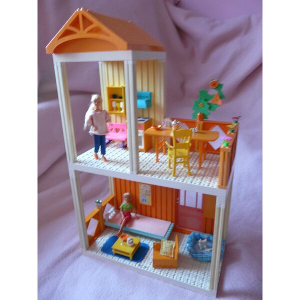 2-stöckiges 60-cm-Puppenhaus mit Möbeln und Puppen, kompatibel mit LEGO SCALA