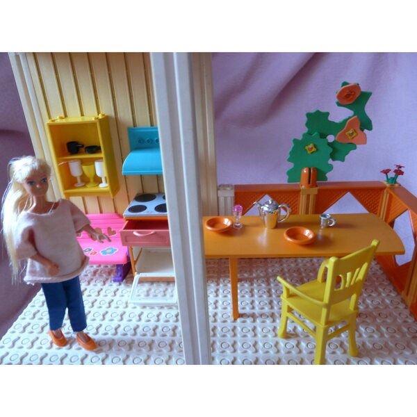 2-stöckiges 60-cm-Puppenhaus mit Möbeln und Puppen, kompatibel mit LEGO SCALA