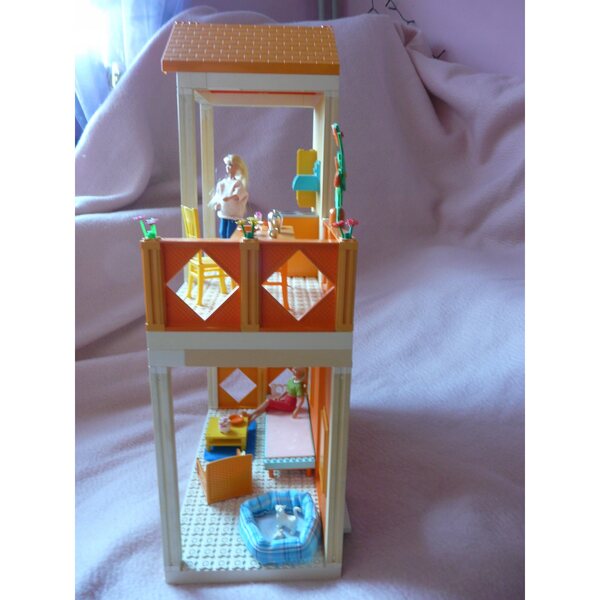 2-stöckiges 60-cm-Puppenhaus mit Möbeln und Puppen, kompatibel mit LEGO SCALA