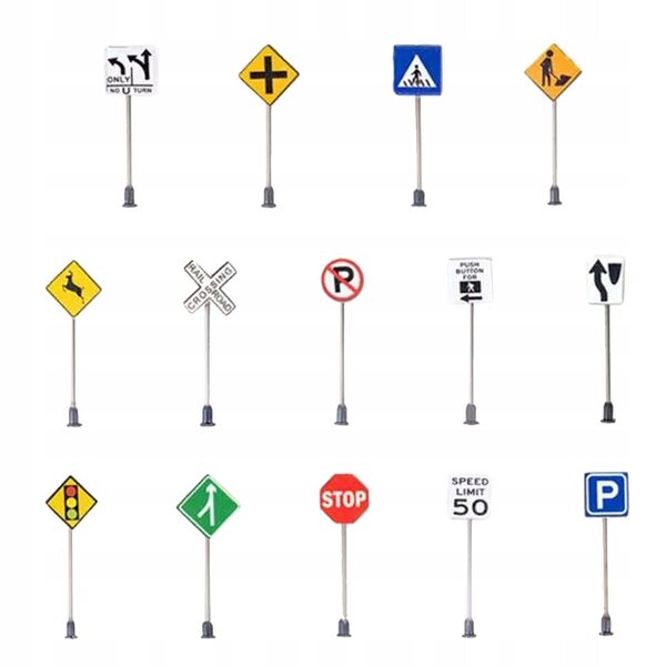 Dolity Zestaw 14 1/87 Skala Traffic Signage DIY Mikro Krajobraz Autostrada